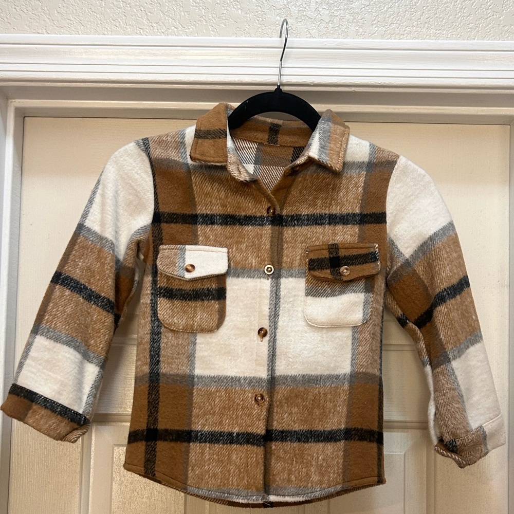 Plaid Button-Up Shacket - Girls